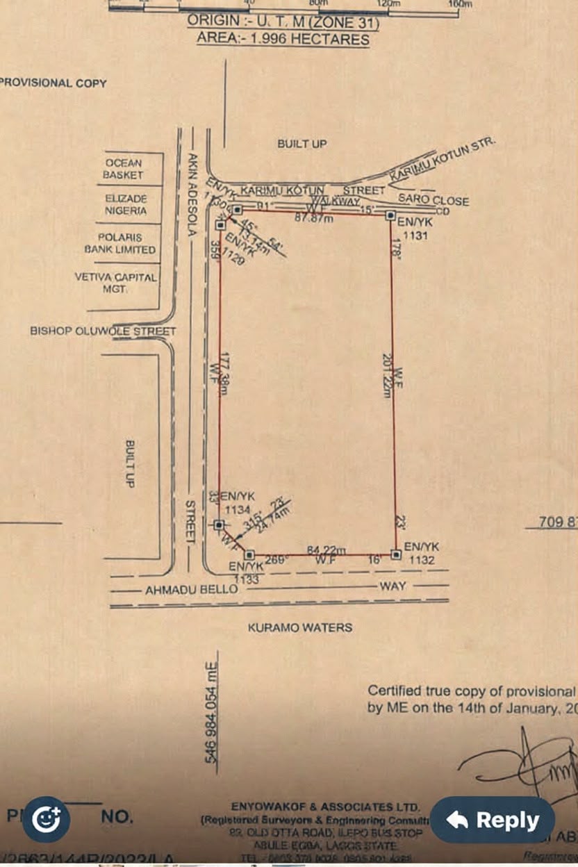 1.996 hectares land for sale in Victoria Island For Sale in Akin Adesola/Ahmadu Bello Island Victoria Island (VI) Lagos photo 1